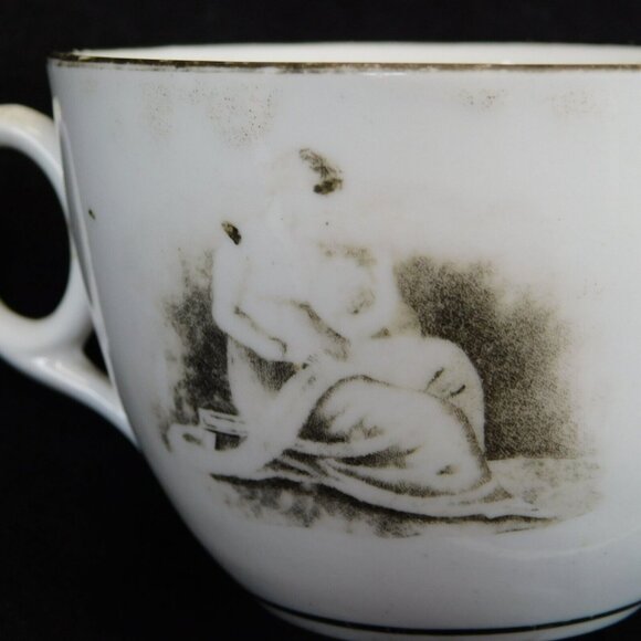 English Regency Mother Daughter Antique China Black White Coffee Cup Victorian - Picture 6 of 8